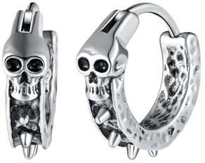 Yumilok Vintage Punk Schädel Schädelkopf Spitze Halloween Edelstahl Creolen Ohrringe für Herren Damen Ohrringe Edelstahl Piercing