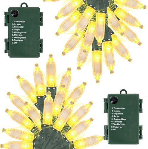 AcaJoe Christmas Lights Indoor 2 Pack 16.5 Ft 50 LED Fairy Lights Battery Operated Outdoor Waterproof Mini String Lights 8 Lighting Modes for Xmas Tree Party Wedding Festival Decor (Yellow)