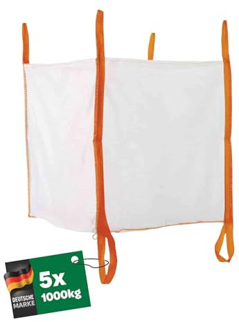 Big Bag mit 6 Schlaufen, 2 Schlaufen unten, 4 Schlaufen zum Heben - Säcke für Bauschutt, Holz, Gartenabfälle, Sand - Kiessäcke 90 x 90 x 90 cm, Big Bags mit einer Tragfähigkeit von 1000 kg (5 stück)