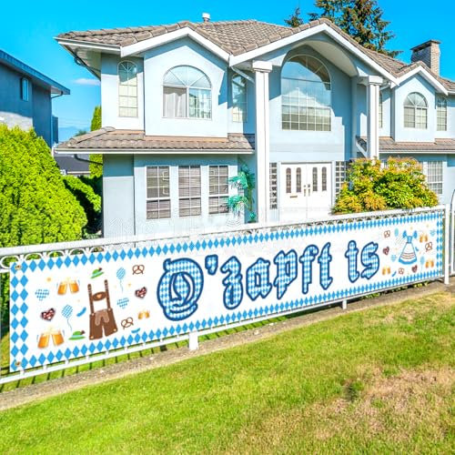 LOHAME Oktoberfest Banner Bayrische Blau Weiß Banner 300 × 60 cm Größe O'zapft is Bayern Partysbanner Oktoberfestdeko Wiesn Party Girlande Hängende Dekoration für Bierzelten Garten Bierfest Hausgarten