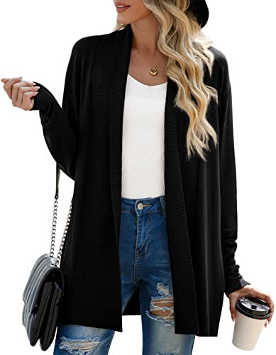 GRECERELLE Cardigans for Women UK Knitted Draped Lapel Long Sleeve Casual Ladies Cardigan Jumpers (Black,XL)