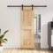 Gecheer Porta del Granaio Scorrevole in Legno di Pino, Nero, 70x210 cm, Binario 200 cm, Kit Binario Inclusa