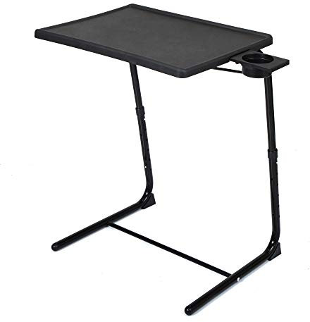 TV Pliable avec Porte-gobelet, Table TV réglable avec 3 Angles de réglage et 6 hauteurs, Table Basse pour Manger sur canapé et lit, Support pour Ordinateur Portable, Noir