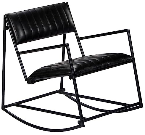 KLYEON Schaukelstuhl Schwarz Echtleder,EntspannungsSchaukelstuhl aus echtem Leder und Eisen | Modernes Design für Wohnzimmer und Schlafzimmer Schaukelstühle, Stühle