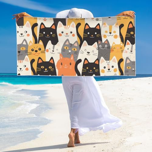 Strandtuch mit Katzenmotiv, schnell trocknend, für Reisen, Pool, Fitnessstudio, Sport, Strand, Urlaub, unverzichtbares Geschenk