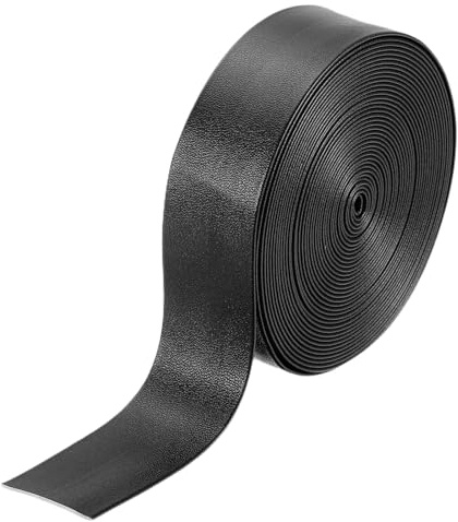 QUARKZMAN PU Lederriemen, 25mm*5m Lederband flach Lederbesatzband Umklappbare Lederstreifen Kunstleder Zum Selbernähen Basteln Handtaschen Schulranzen Rucksäcke - Schwarz