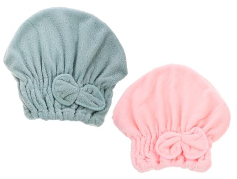 VINTORKY 2 Stück Haartrockenmützen aus Korallfleece Saugfähige Haartrockentücher mit Niedlichem Schmetterlingsdesign Schnelltrocknend für Frauen im Badezimmer
