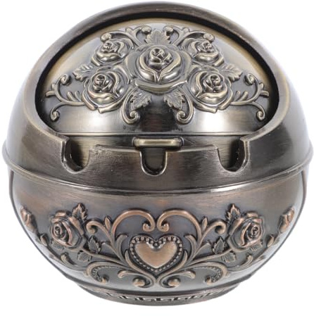 ULTECHNOVO Vintage Ashtray with Lid Smell Proof Bronze Rose Metal