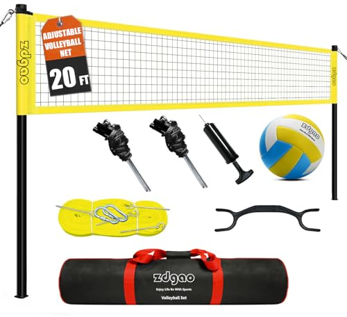20ft Volleyball Net for Backyard,Adjustable Height Volleyball net Outdoor,Come with Volley Ball, Pump, Boundary Line, and Carry Bag for Backyard, Beach, Lawn, Easy to Set Up&Carry