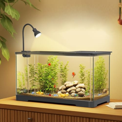 Aquarium Komplettset mit LED Beleuchtung - Fischtank Aquarium mit Pumpe, Deckel - Leise Dekorative Tischaquarium Mit Klarem Sichtfenster - TropischeAquarien Starter Set für Büro, Wohnen - 40*22*23cm