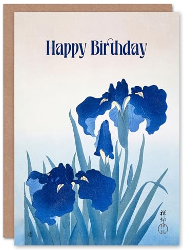 Artery8 Happy Birthday Ohara Koson Iris Flowers Vintage Birthday Card
