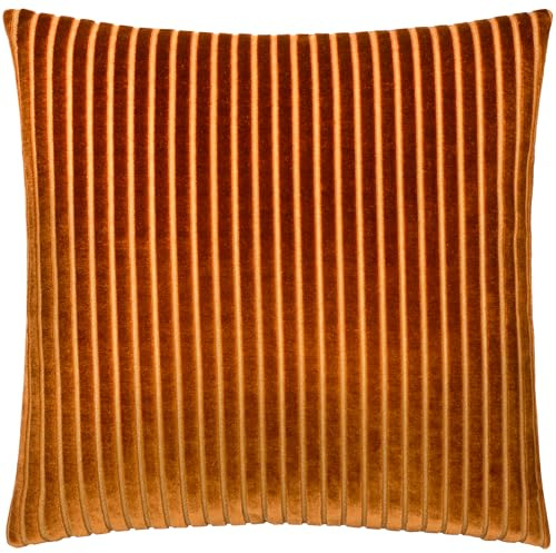Paoletti Savoy Stripe Cushion Cover – Reversible Soft Textured Velvet Decorative Cushion for Sofas Beds and Armchairs (Brick - 50x50cm)