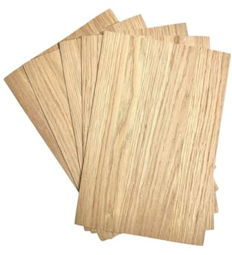 Klötzchenmann Furnierpapier 200 x 300 mm, 0,6 mm dick – Echtholz-Furnier zum Basteln für DIY Projekte, Modellbau & Deko, Bastelholz für Fensterbank und Innenbereich (Eiche, 5 Stück)
