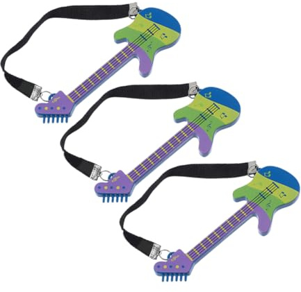 FRCOLOR 3 Stück Kleiner Gitarren mit Gurt aus Kunststoff und Stoff Puppenzubehör für Kinder Dekoration für Miniaturhaus und Schreibtisch