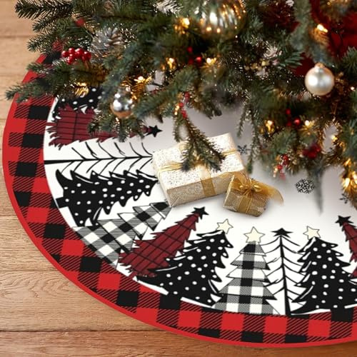 ZoneYan Jupe de Sapin de Noël 120 cm, Couvre Pied Sapin Noël Rond, Tapis Sapins de Noels Rouge, Cache Pied Sapins, Jupe d'arbre Tapis, Couverture pour Fête Arbre de Noëls Décoration