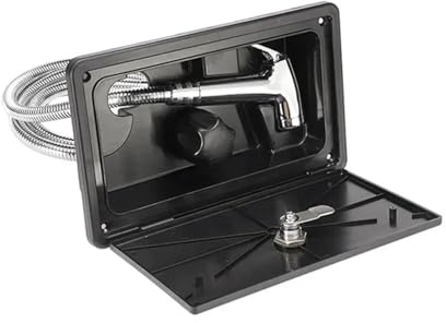 RV External Shower Box Shower Head Adjustable Water Volume Hot and Cold with Lock Caravan Camper Accessories,Dependable(Nero)