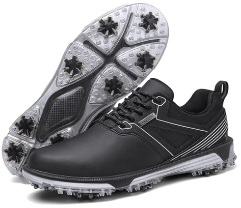 KESCOO Waterproof Golf Shoes Men Professional Spiked Golf Footwear Lightweight Outdoor Comfortable Golf Training Sneakers, Black 42