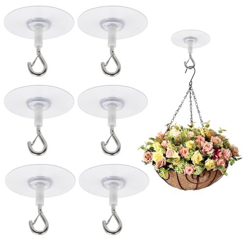 Uryxery Ganci da Soffitto Senza Fori per Piante, Set di 6 Ganci Adesivi in Metallo per Vasi Sospesi, Lanterne e Zanzariere, Installazione Rapida su Superfici Lisce