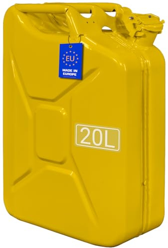 FIXKRAFT Benzinkanister 20L Metall 20 Liter Kanister für Benzin Diesel Kraftstoffkanister mit Entlüftung Reservekanister (Gelb, lackiert)