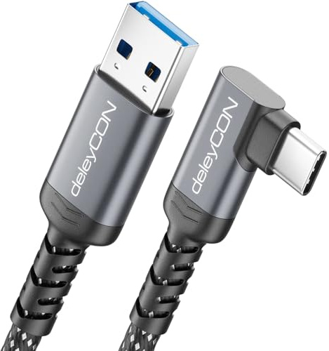 deleyCON 0,5m Câble USB-A vers USB-C Court Coudé 90° USB 3.0 5 Gbps (USB 3.2 Gen1) - Câble de Charge et Données pour Smartphone, Tablette, Notebook, Appareil Photo, HDD SSD, Disque Dur Externe, etc.