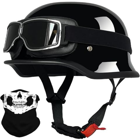 Mezzo Casco Da Motociclista Stile Tedesco Con Occhiali,Caschi Jet E Demi- Omologato ECE Scooter Cruiser Unisex Casco A Scodella 14,XXL/(63~64cm)