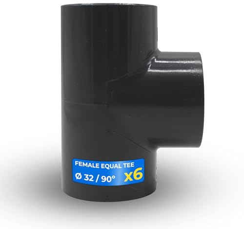 DOJA Barcelona Raccord en T PVC - Ø 32mm - Pack 6 - Manchon PVC Té 90° et Raccord PVC U, Installation Facile pour Polyvalence d'Applications et Robustesse - Tuyau, Plomberie