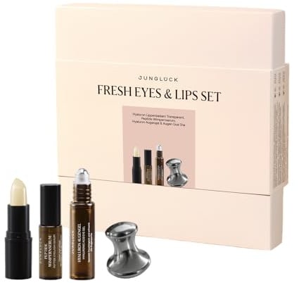 JUNGLÜCK IN A BOX Fresh Eyes and Lips | Augen- und Lippenpflege Set für strahlende Augen & gepflegte Lippen – Hyaluron Lippenbalsam & Hyaluron Augengel