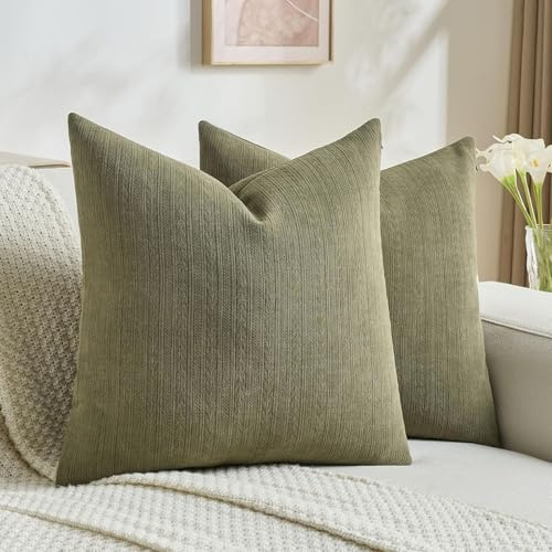 Ystyle Federe Cuscini Divano 50x50 Set da 2, Federe per Cuscini Arredo con Motivo a Spighe, Divano Copricuscini Moderno Morbido Resistenti, per Soggiorno Camera Balcone Esterno, Verde Oliva