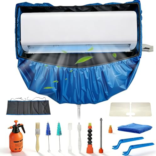 kikepilm kit limpieza aire acondicionado, kit de limpieza para aire acondicionado con bolsa y laterales reforzados (Azul oscuro, Tipo A)