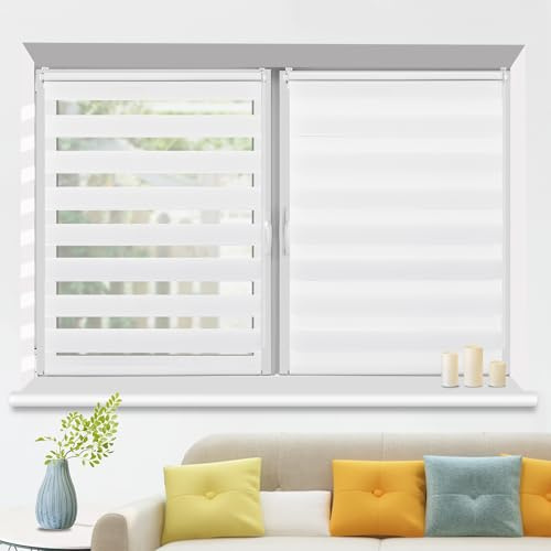 HOMEDEMO Doppelrollo Klemmfix ohne Bohren & mit Bohren, Rollos für Fenster und Tür, 70x200cm (Stoffbreite 70cm, Weiß), Duo Rollo Klemmrollo, Fensterrollo Sichtschutz lichtdurchlässig