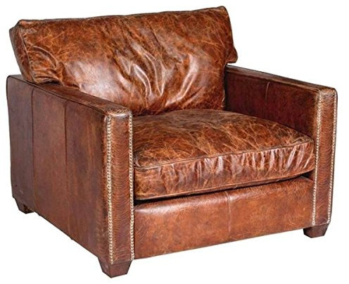 Casa Padrino Luxus Leder Sessel Vintage Braun 100 x 100 x H. 89 cm - Echtleder Möbel