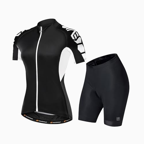 NUCKILY Damen Radfahren Trikot Set Radhose mit 3D Sattel Mountainbike Kurze Ärmel Schnell trocken Atmungsaktiv