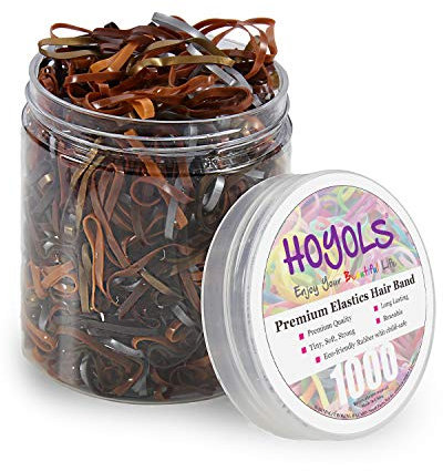 Hoyols Hair Elastic Rubber Bands Ties for Ponytail Braid Holder Pack (1000 Count (Pack of 1), 6 Mixed Color)