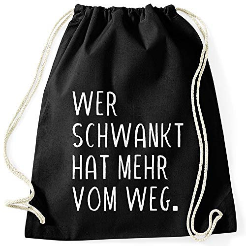 MoonWorks® Turnbeutel mit Spruch Wer schwankt hat mehr vom Weg lustiger Turnbeutel Saufen Bier Party schwarz Unisize