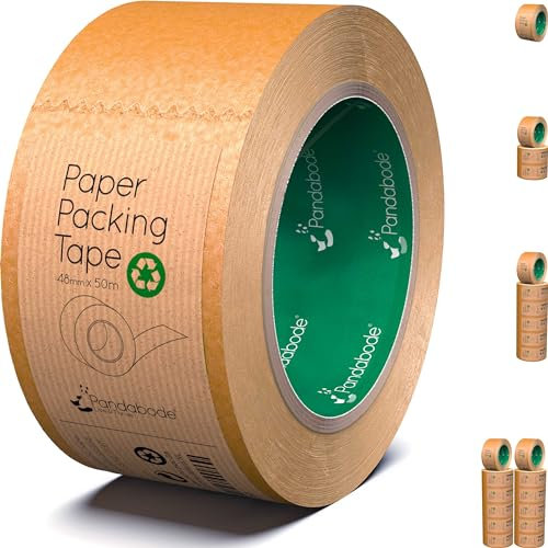 Pandabode Kraft Paper Packing Tape 48mm x 50m | Brown Paper Tape for Strong Parcel Packaging | 1/3/6/12 Pack | Recyclable & Eco Friendly (1)