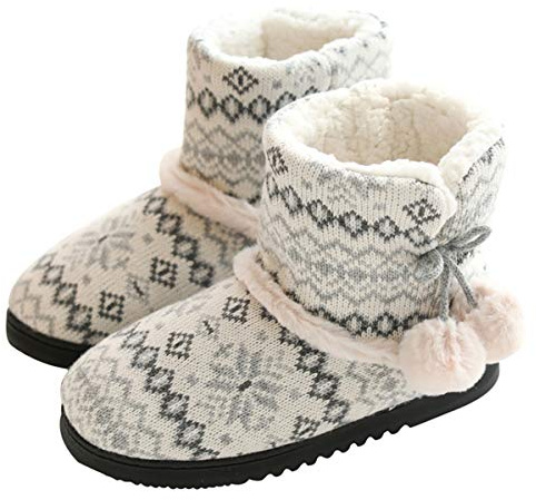 AONEGOLD® Pantofole da Donna Uomo Invernali a Maglia Calde Peluche Memory Foam Stivaletto Comode Morbido Antiscivolo Pantofole da Casa