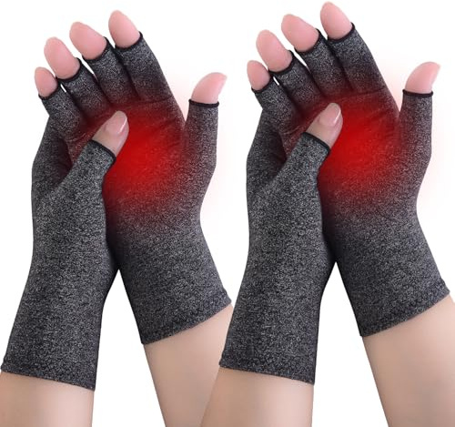 Donfri 2 Pairs Arthritis Compression Gloves, Hand Support for Typing (M) | Extended Finger, Double Stitching, Gentle Compression, Ease Morning Stiffness, Machine Washable, Fit Hands, Typing