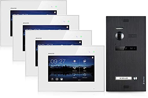 Balter EVO Video Türsprechanlage, Touchscreen, 4X 7 Zoll Monitor, 2-Draht Bus, Türstation für Einfamilienhaus Türklingel, 150° Weitwinkel-Kamera, Weiß-Schwarz