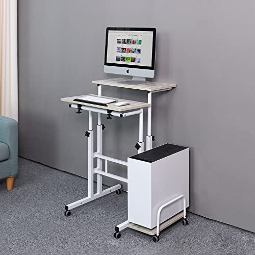 Emall Life Adjustable Standing Computer Desk, Standing Adjustable Laptop Cart with Wheels for Home Office Workstation (White Maple)