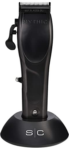 Stylecraft Mythic Tondeuse à cheveux professionnelle sans fil avec moteur magnétique 9 V, double lame diamant noir carbone, 8 protections, noir