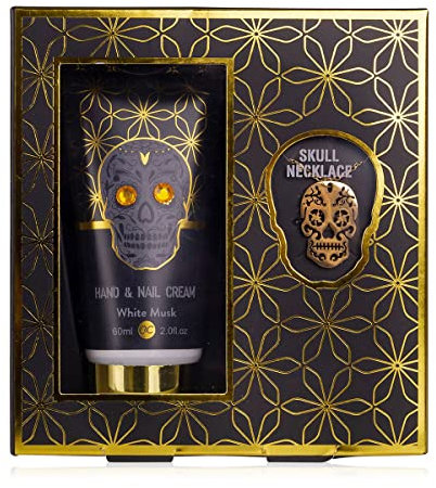 accentra Geschenkset SKULL CHIC in stylischer Geschenkbox, Hand- und Nagelcreme, Halskette mit Totenkopfanhänger, 3-teiliges Set zum direkten Verschenken für alle Totenkopfliebhaber