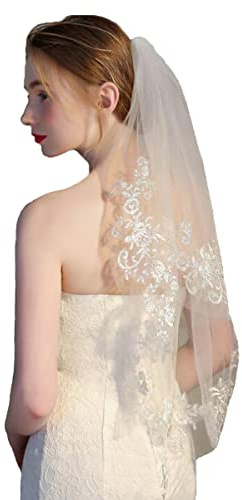 Snadulor Brautschleier für Damen, einfacher Tüll, kurz, 2 Etagen, Hochzeitsschleier, Party, Hochzeit, Schleier, Haar-Accessoires., Beige Weiß, Einheitsgröße