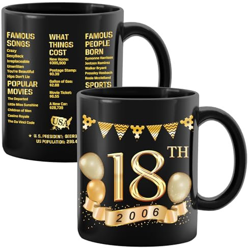 Greatingreat 2006 Old Time Information Tasse d'anniversaire 18 ans Happy 18 Birthday Party Turning 18 Birthday 18 ans 18 ans pour elle et lui, 18 ans d'anniversaire