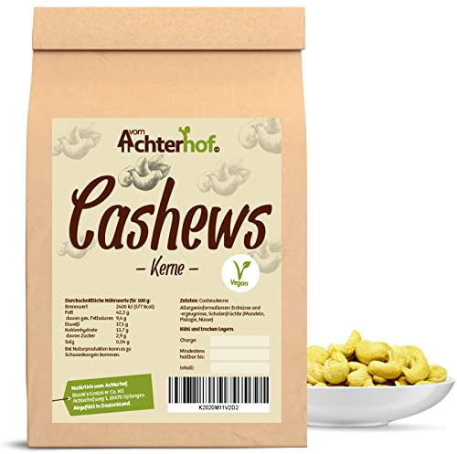 Cashewkerne 250g | ganze Cashew Kerne | Cashewnüsse | mit milder, feiner, leicht süßlicher Geschmack | ideal als purer Snack oder als Topping von Salaten, Currys & Co. | vom Achterhof