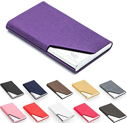 Waylipun Visitenkartenetui, luxuriöses PU-Leder Premium Visitenkartenhalter, mit Magnetverschluss, zur Schonenden Aufbewahrung Ihrer Karte, Visitenkartenhalter für Damen und Herren (Lila)