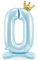 Stehender Folienballon Zahl 0 mit Krone in Hellblau 84cm