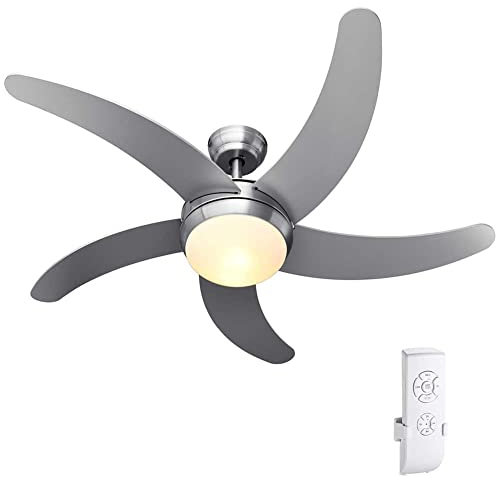BAKAJI Ventilatore Lampadario da Soffitto 5 Pale in Legno con Lampada in Vetro Satinato 3 Velocità Inversione Rotazione Funzione Timer e Telecomando Attacco 2 Lampadine E27 Max 40W Diametro 132cm