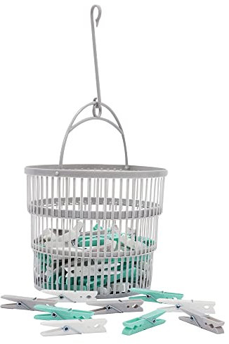 JVL Collapsible Plastic Peg Basket Collapsible with 86 Strong Hold Pegs, Aqua (19-217-280)