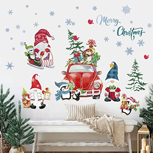 decalmile Pegatinas de Pared Navidad Ventana Gnomos Vinilos Decorativos Enanos Camión Árbol de Navidad Adhesivos Pared Puerta Escaparate Ventanas Decoració De Navidad