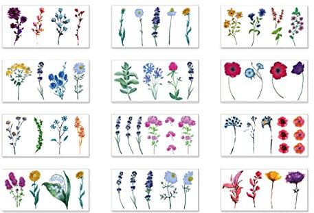 12 Blätter Aquarell Temporäre Tattoos Frauen Bunt Winde Erbsenblume Edelwicke Fake Tattoos Blumen Hand Hals Temporary Tattoos Zum Aufkleben Auf Die Haut Aufkleber Kindertattoos Mädchen